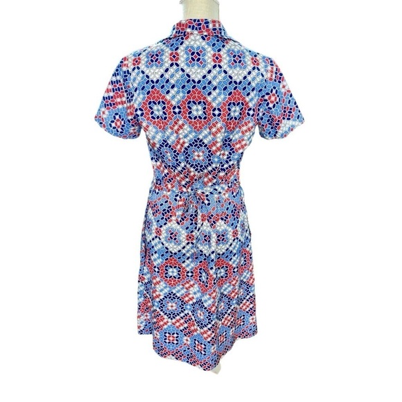 VTG Hob Nobber Mod Geometric Print Dress 60s 70s Button Front Matching Belt 4/6 - Picture 4 of 9